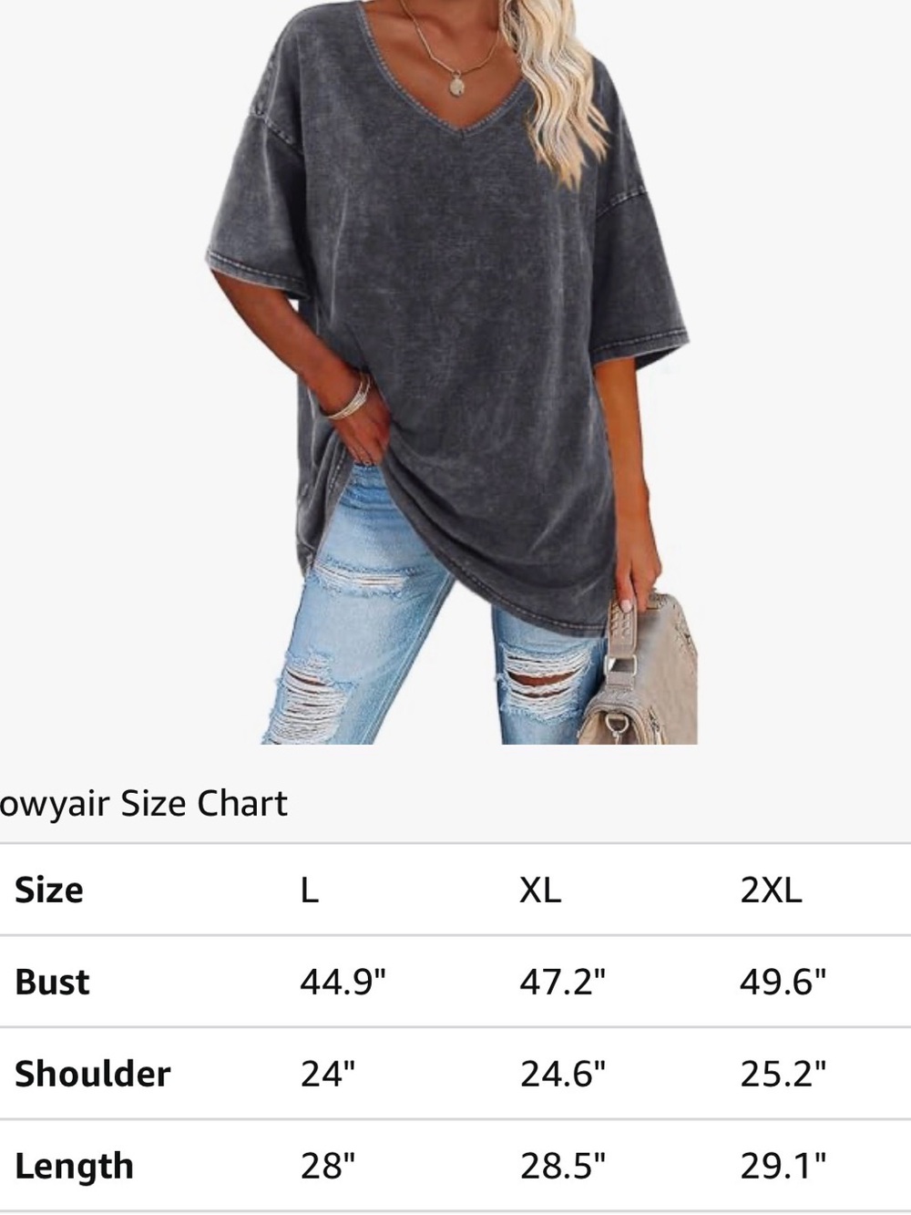Washed Charcoal V-Neck Oversized Women's Top - Picture 8 of 8
